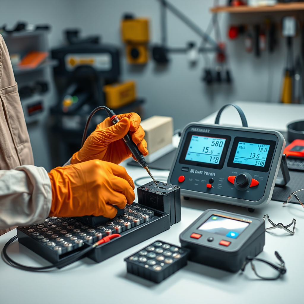 Meistars testē litija bateriju darbnīcā