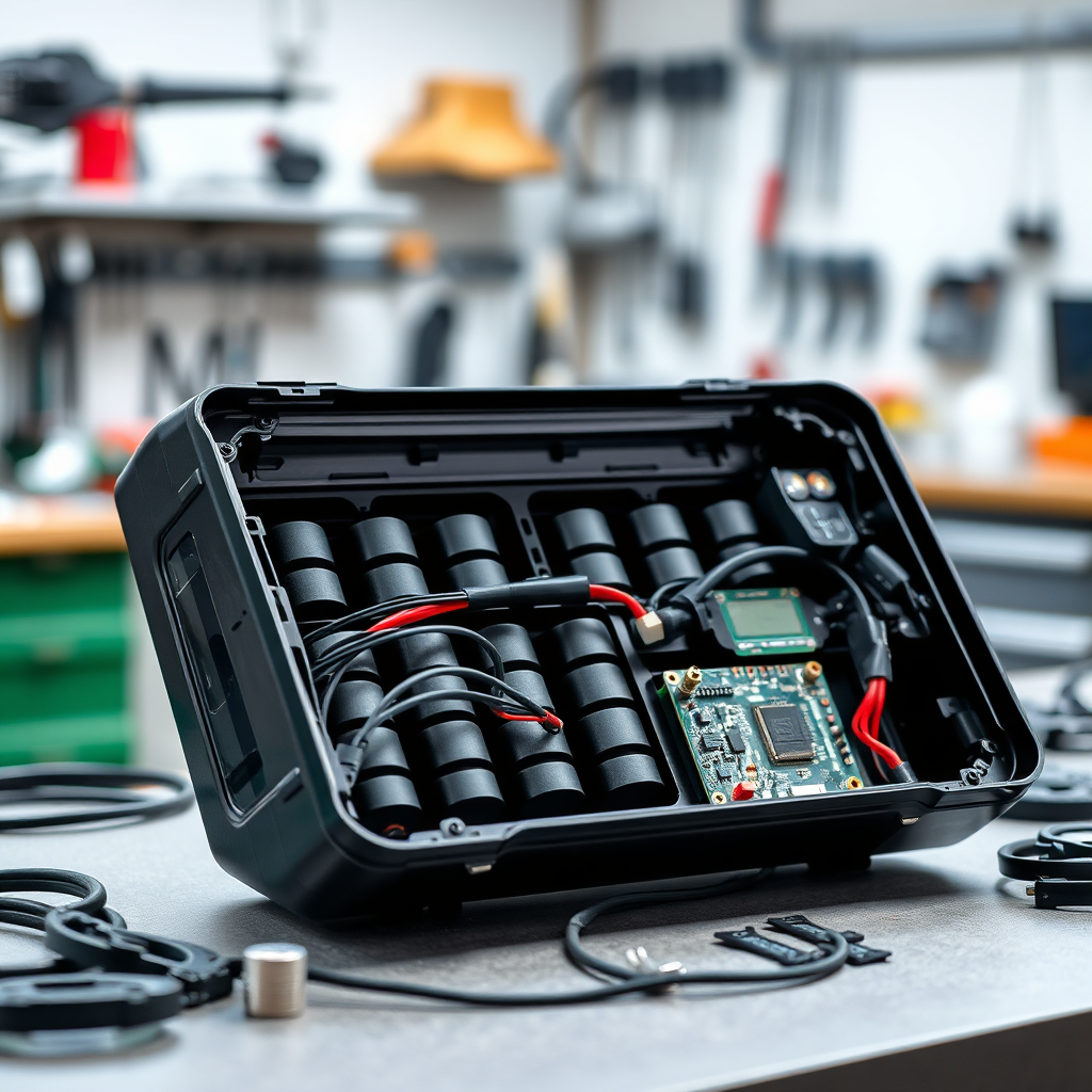 E-velosipēda baterijas korpuss uz darba galda