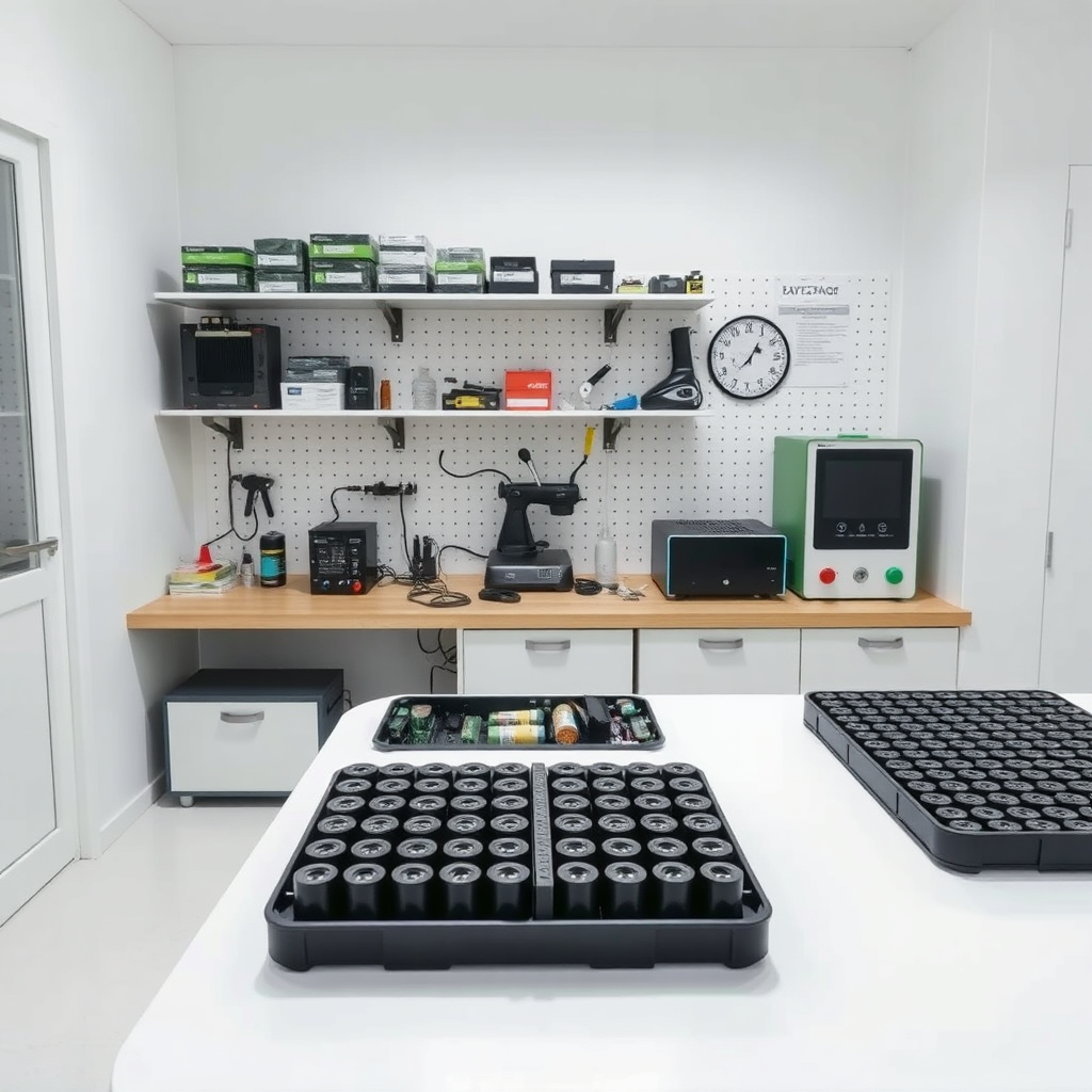 Sakārtota bateriju remonta darbnīca